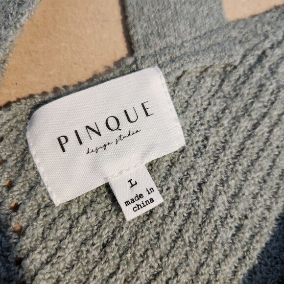 Pinque Design Studio Chenille Sweater Sage Green V-Neck Criss Cross Back Large - Picture 6 of 8